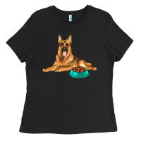 German Shepherd With Food Bowl Ladies Tee | Teevron