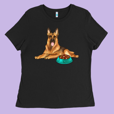 German Shepherd With Food Bowl Ladies Tee Designed By Texasbilliewilder
