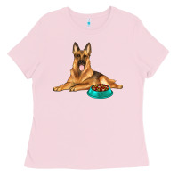 Bubblegum Pink german shepherd with food bowl Ladies Tee - texasbilliewilder