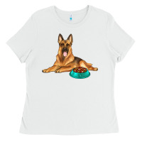 White german shepherd with food bowl Ladies Tee - texasbilliewilder