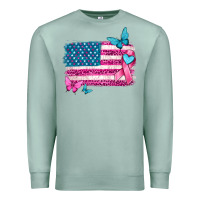 Seafoam american flag breast cancer with ribbon Premium Sweatshirt - texasbilliewilder
