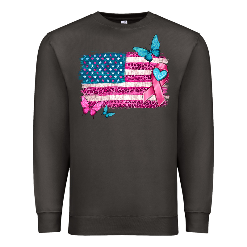 American Flag Breast Cancer With Ribbon Premium Sweatshirt by texasbilliewilder | Teevron
