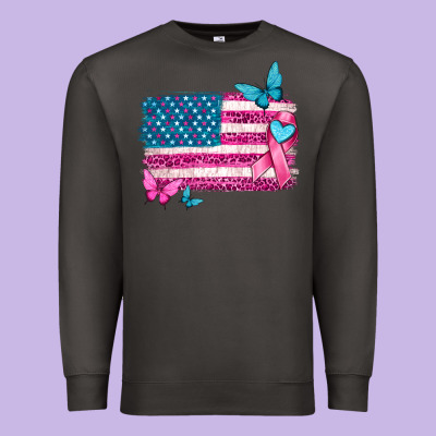 American Flag Breast Cancer With Ribbon Premium Sweatshirt Designed By Texasbilliewilder