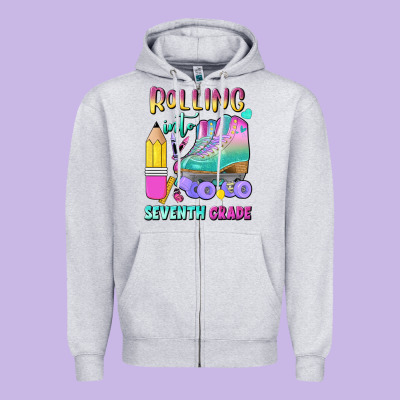 Rolling Into Seventh Grade Zipper Hoodie Designed By Bundleandbundleshop