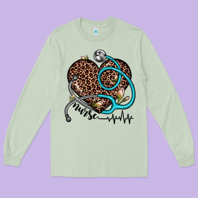 Nurse Leopard Heart Long Sleeve Tee Designed By Jahusdesignshop