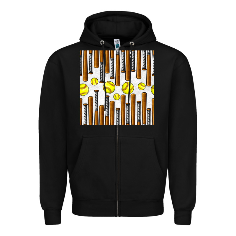 Softball Bat Seamless Pattern Zipper Hoodie by BundleAndBundleShop | Teevron