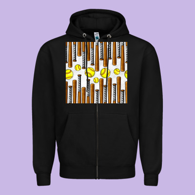 Softball Bat Seamless Pattern Zipper Hoodie Designed By Bundleandbundleshop
