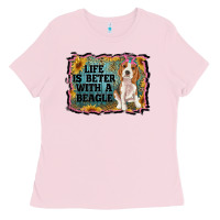 Bubblegum Pink life is better with a beagle Ladies Tee - RanaPortraitStore