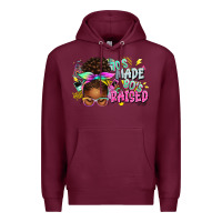 Burgundy 70's made 80's raised afro messy bun Premium Hoodie - texasbilliewilder