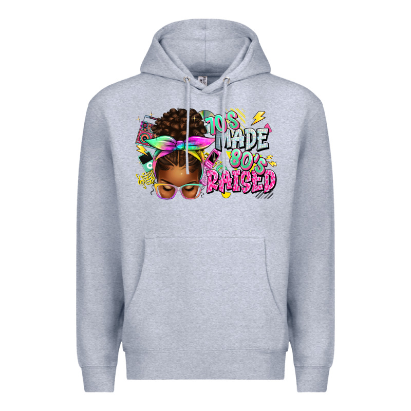 70's Made 80's Raised Afro Messy Bun Premium Hoodie by texasbilliewilder | Teevron