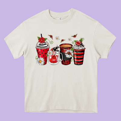 Ladybug Coffee Cups Heavy Core Tee Designed By Zillion Design Studio