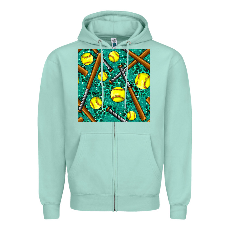 Softball Bat With Leopard And Glitter Seamless Pattern Zipper Hoodie by BundleAndBundleShop | Teevron