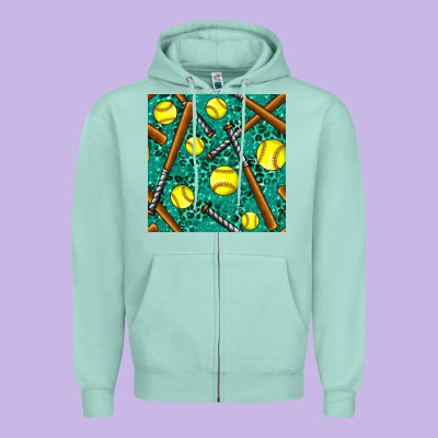 Softball Bat With Leopard And Glitter Seamless Pattern Zipper Hoodie Designed By Bundleandbundleshop