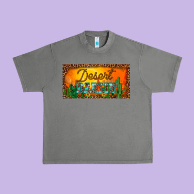 Western Desert Darlin Sunset Cactus Leopard Serape   License Plate Tem Urban Heavy Tee Designed By Barkaloodesign