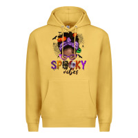 Antique Gold Spooky vibes afro messy bun Premium Hoodie - NancyCooperArtShop
