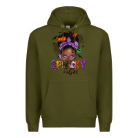 Army Green Spooky vibes afro messy bun Premium Hoodie - NancyCooperArtShop
