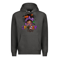 Charcoal Heather Spooky vibes afro messy bun Premium Hoodie - NancyCooperArtShop