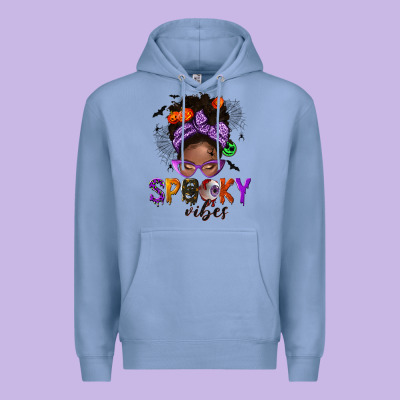 Spooky Vibes Afro Messy Bun Premium Hoodie Designed By Nancycooperartshop