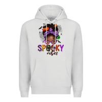 Dove Grey Spooky vibes afro messy bun Premium Hoodie - NancyCooperArtShop