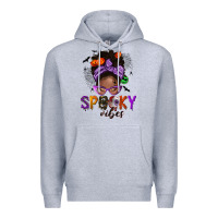Heather Grey Spooky vibes afro messy bun Premium Hoodie - NancyCooperArtShop