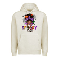 Oatmeal Heather Spooky vibes afro messy bun Premium Hoodie - NancyCooperArtShop