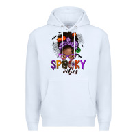 White Spooky vibes afro messy bun Premium Hoodie - NancyCooperArtShop