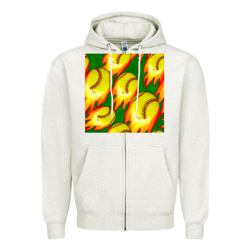 Softball Fire Ball Seamless Pattern Zipper Hoodie by BundleAndBundleShop | Teevron