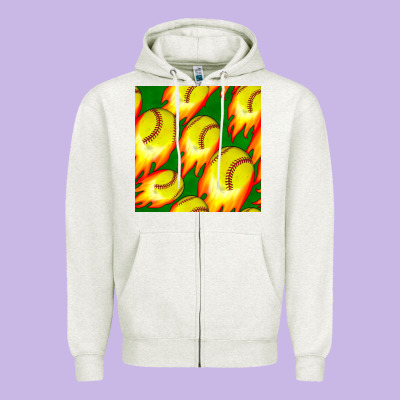 Softball Fire Ball Seamless Pattern Zipper Hoodie Designed By Bundleandbundleshop