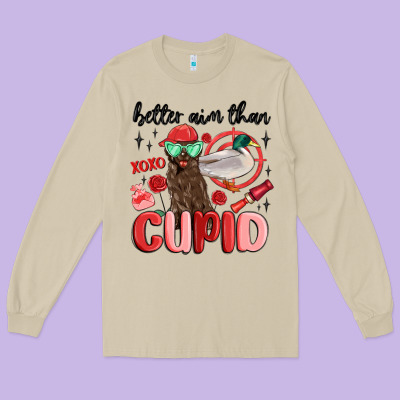 Better Aim Than Cupid With Dog And Duck Long Sleeve Tee Designed By Maliassmallbusiness