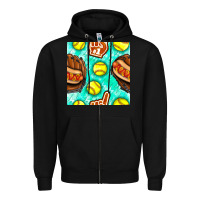Black softball glove and hotdog seamless pattern Zipper Hoodie - BundleAndBundleShop