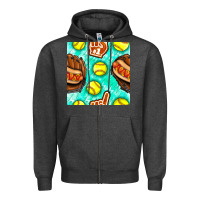 Charcoal Heather softball glove and hotdog seamless pattern Zipper Hoodie - BundleAndBundleShop