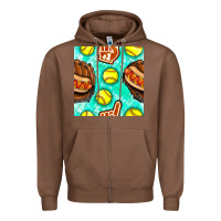 Chestnut softball glove and hotdog seamless pattern Zipper Hoodie - BundleAndBundleShop