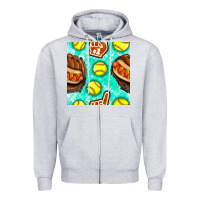 Heather Grey softball glove and hotdog seamless pattern Zipper Hoodie - BundleAndBundleShop
