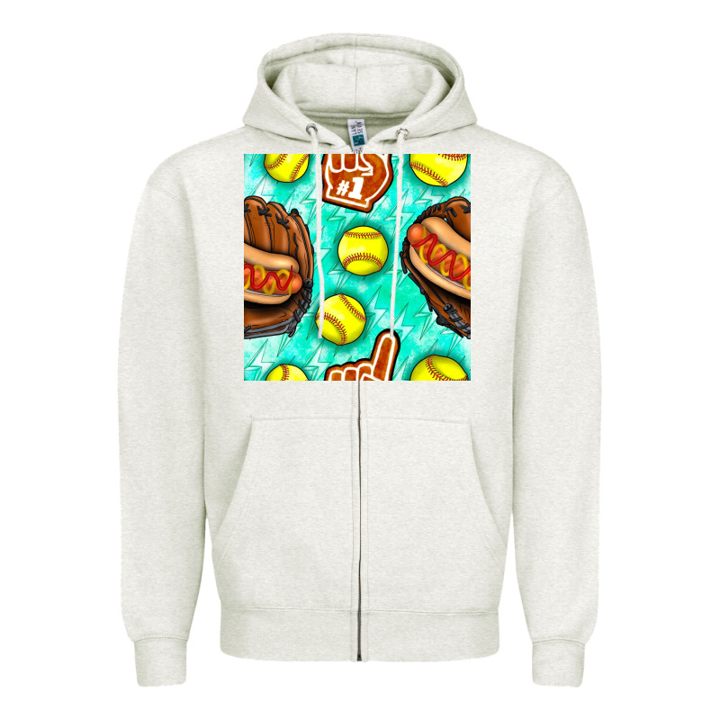 Softball Glove And Hotdog Seamless Pattern Zipper Hoodie by BundleAndBundleShop | Teevron