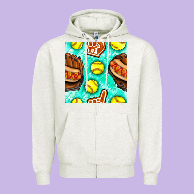 Softball Glove And Hotdog Seamless Pattern Zipper Hoodie Designed By Bundleandbundleshop