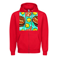 Red softball glove and hotdog seamless pattern Zipper Hoodie - BundleAndBundleShop