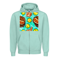 Seafoam softball glove and hotdog seamless pattern Zipper Hoodie - BundleAndBundleShop
