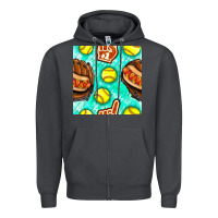 Smoke softball glove and hotdog seamless pattern Zipper Hoodie - BundleAndBundleShop