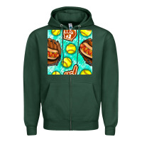 Sports Green softball glove and hotdog seamless pattern Zipper Hoodie - BundleAndBundleShop