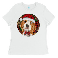 White beagle christmas ornament Ladies Tee - RanaPortraitStore