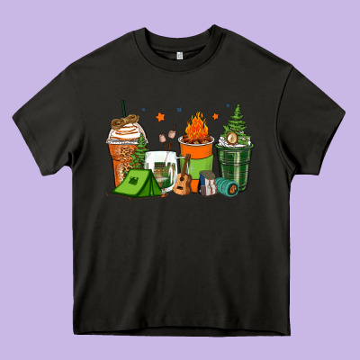 Camping Coffee Cups Heavy Core Tee Designed By Zillion Design Studio
