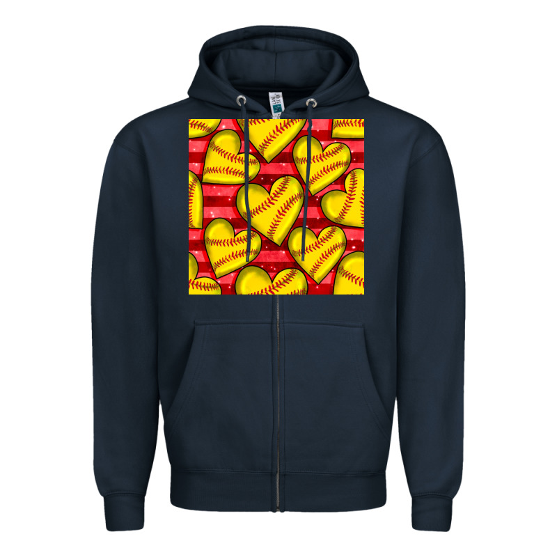 Softball Hearts Seamless Pattern Zipper Hoodie by BundleAndBundleShop | Teevron
