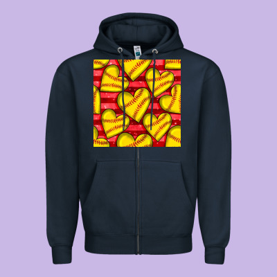 Softball Hearts Seamless Pattern Zipper Hoodie Designed By Bundleandbundleshop