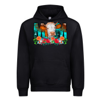 Black Cow Mom Turquoise Tooled Leather Flowers Urban Hoodie - CowCowDesign