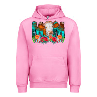 Fuchsia Pink Cow Mom Turquoise Tooled Leather Flowers Urban Hoodie - CowCowDesign