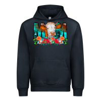 Navy Cow Mom Turquoise Tooled Leather Flowers Urban Hoodie - CowCowDesign