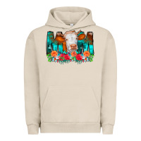 Pigment French Oak Cow Mom Turquoise Tooled Leather Flowers Urban Hoodie - CowCowDesign