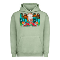 Pigment Oil Green Cow Mom Turquoise Tooled Leather Flowers Urban Hoodie - CowCowDesign