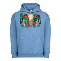 Pigment Pebble Blue Cow Mom Turquoise Tooled Leather Flowers Urban Hoodie - CowCowDesign