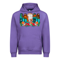 Tulip Cow Mom Turquoise Tooled Leather Flowers Urban Hoodie - CowCowDesign